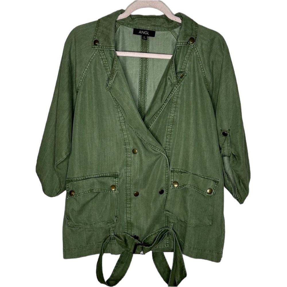 ANGL Military Green Chambray Double Breasted Belted Jacket
